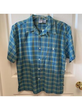 OP vintage plaid short sleeve camp button up shirt